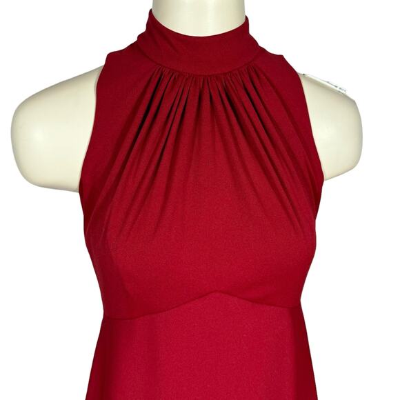 Vintage Maxi Dress Small Maroon Sleeveless Mock Neck High-Waist Back Zip USA - Picture 3 of 11